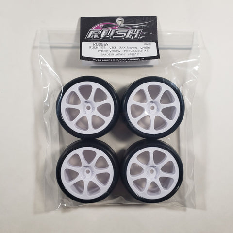 RUSH VR3 36X White Seven Spoke Type A Yellow Premount - RU-0869 (Tamiya TCS Spec Tire)